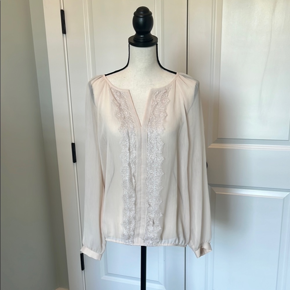 Ann Taylor Cream Elegant Sheer Lace Blouse size M